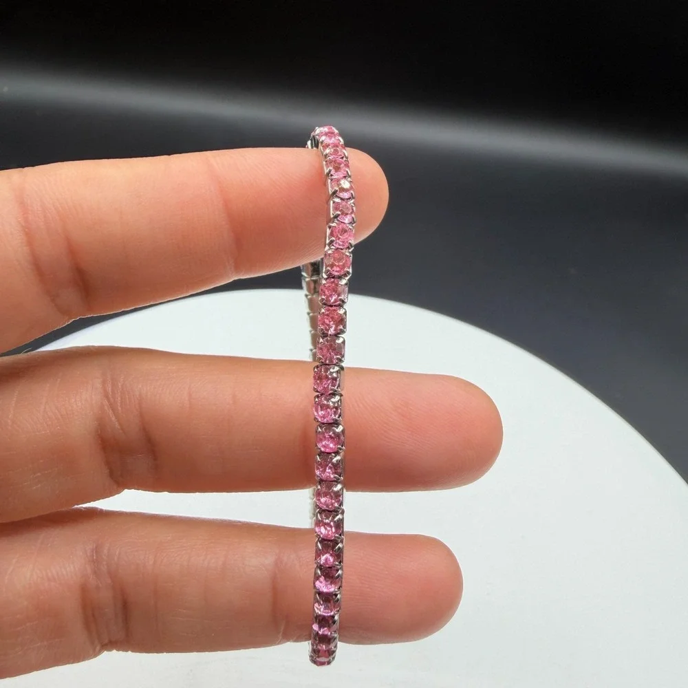 Pink Rhinestone Stretch Bracelet Ring Set Silver Tone Coquette Y2K Sparkle Gift